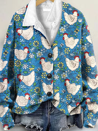 Cute Chicken Lover Art Print Buttoned V-neck Cardigan Sweater