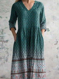 Women's Retro Ethnic Printed Casual Cotton Dress