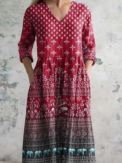 Women's Retro Ethnic Style Printed Casual Cotton Dress
