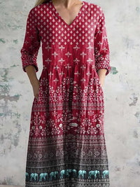 Women's Retro Ethnic Style Printed Casual Cotton Dress
