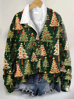 Cute Christmas Tree 3D Art Print Buttoned V-neck Cardigan Sweater