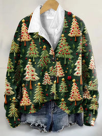Cute Christmas Tree 3D Art Print Buttoned V-neck Cardigan Sweater