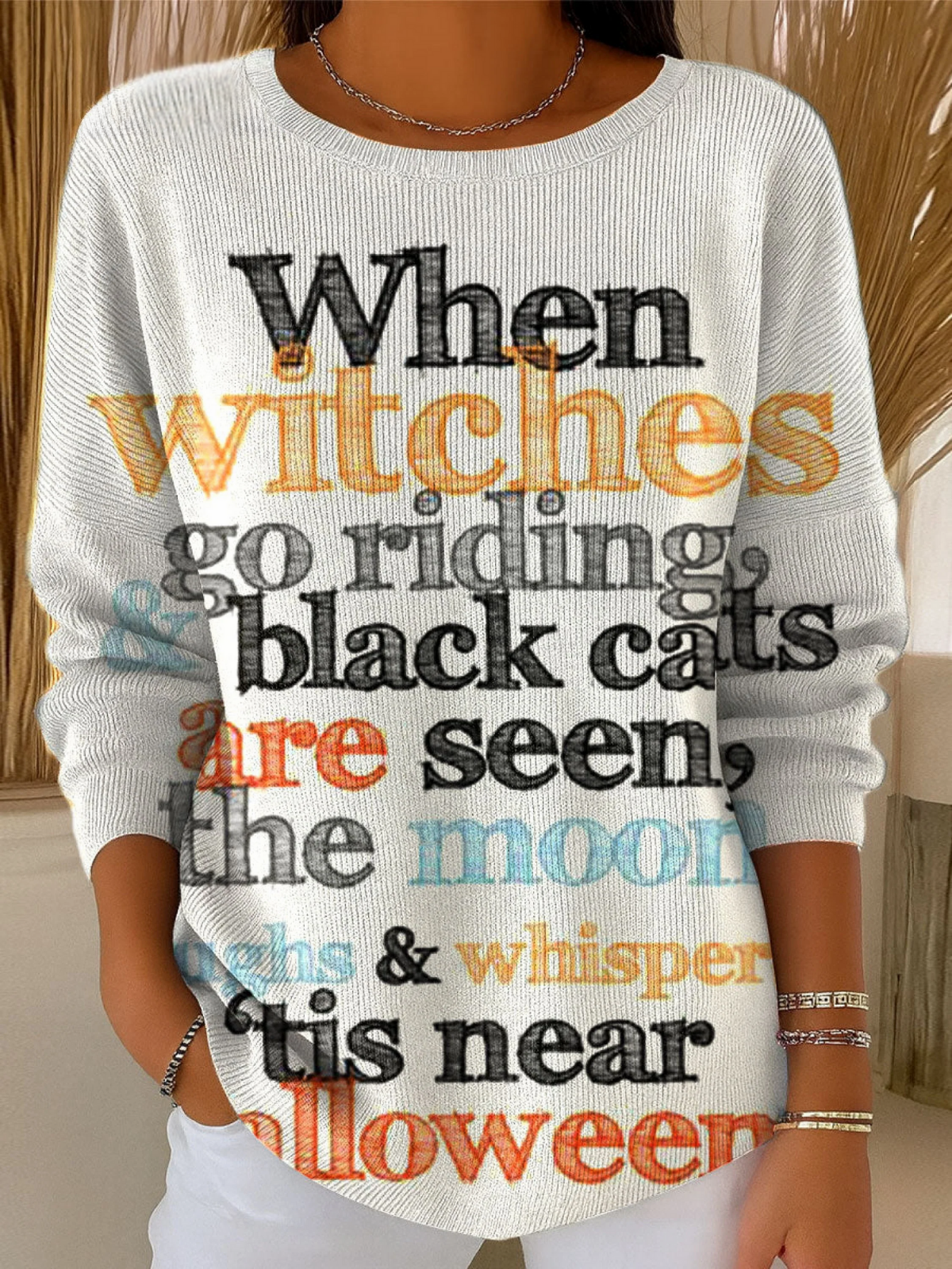 When Witches Vintage Halloween  Art Print Casual Pullover Sweater