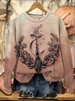 Vintage Halloween Witch Art Print Casual Sweatshirt
