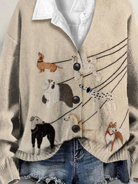 Dog 3D Art Print Buttoned V-neck Cardigan Sweater