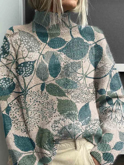Women's Printed Knitted Turtleneck Pullover