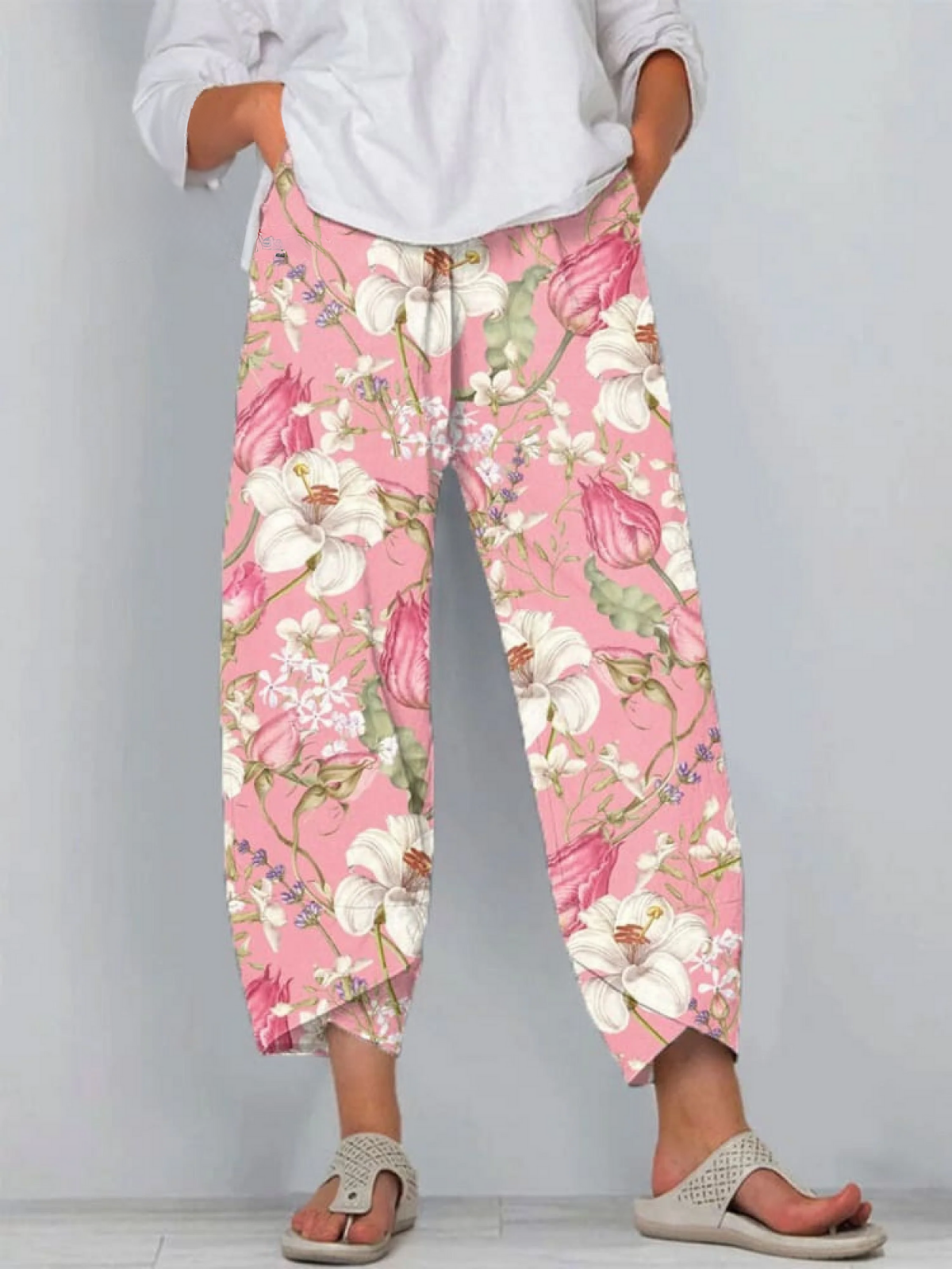 Women's  Vintage Floral Art Print Casual Linen V-neck Shirt