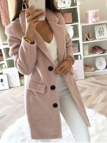 Women's Suit Collar Midi Double-breasted Woolen Coat