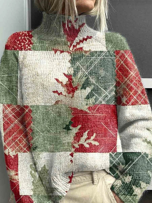 Women's Printed Knitted Turtleneck Pullover
