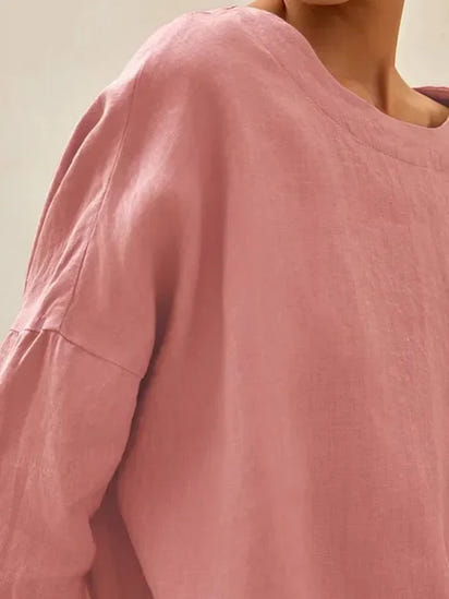 Women'S Linen Boat Neck Three Quarter Sleeve Top