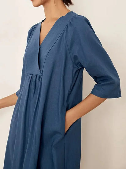 Women's Linen Cross V Neck Casual Dress