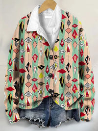 Cocktail Vintage Christmas Art Print Buttoned V-neck Cardigan Sweater