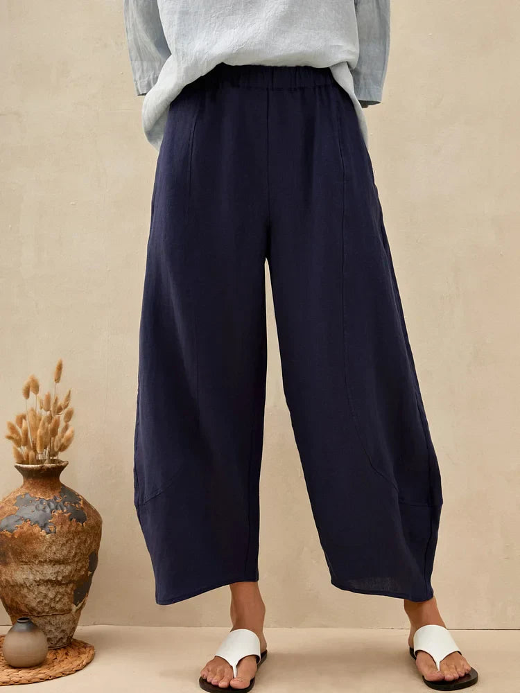 Women's Solid Linen Classic Cropped Pants