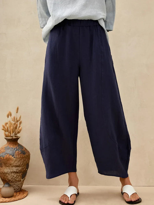 Women's Solid Linen Classic Cropped Pants