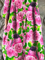 Women's Rose Floral Print Elegant Simple Cotton Shirt Dress