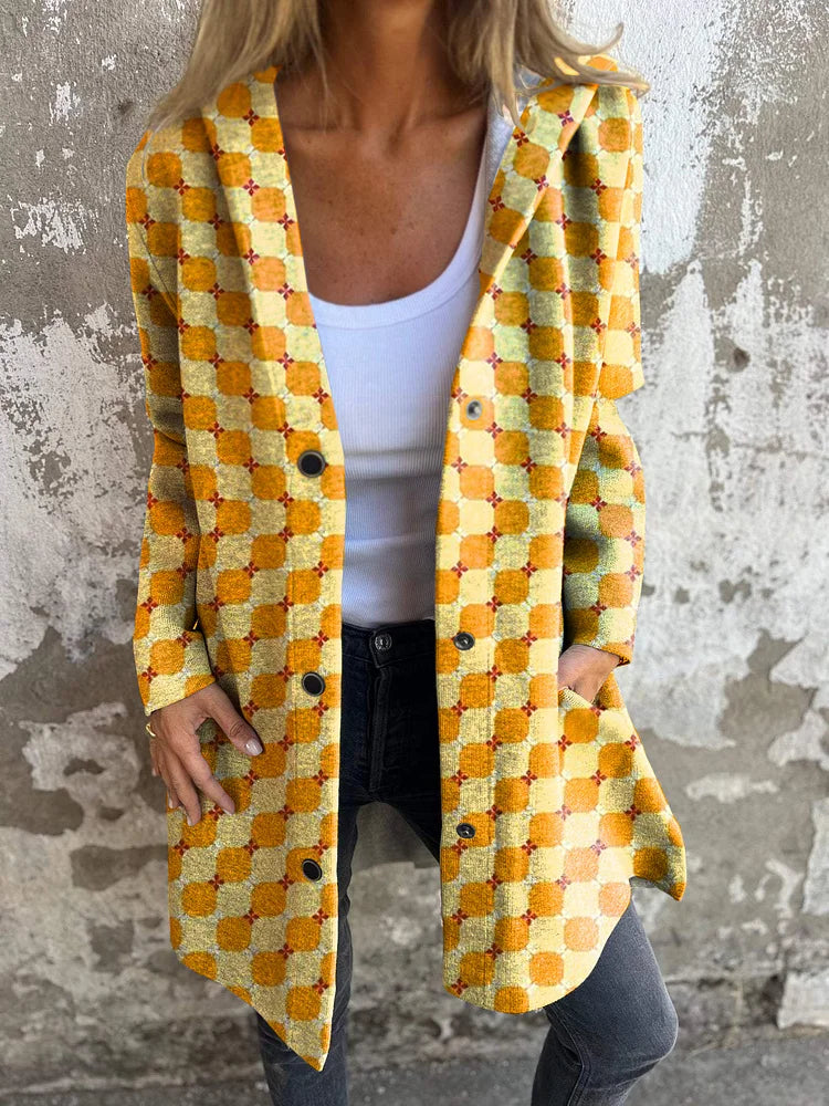 Color Block Art Print Long Sleeve Button Hooded Jacket