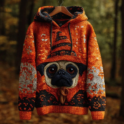 Women's Vintage Halloween Dog Embroidered Print Hoodie