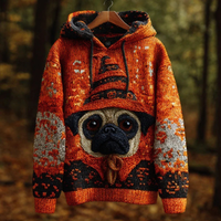 Women's Vintage Halloween Dog Embroidered Print Hoodie