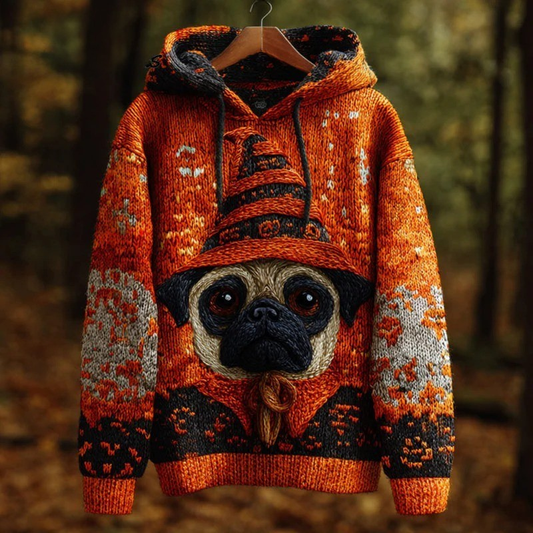 Women's Vintage Halloween Dog Embroidered Print Hoodie