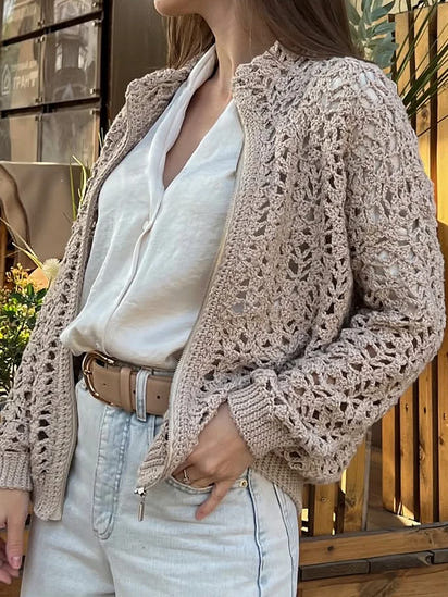 Vintage Crochet Openwork Zipper Sweater