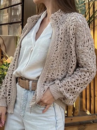 Vintage Crochet Openwork Zipper Sweater