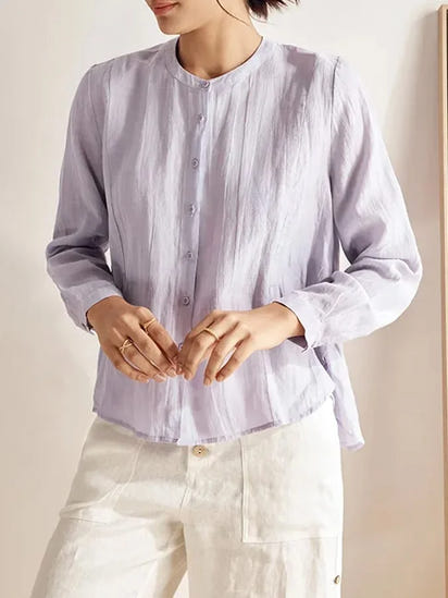 Women's Linen Round Neck Side Waist Layered Shirt