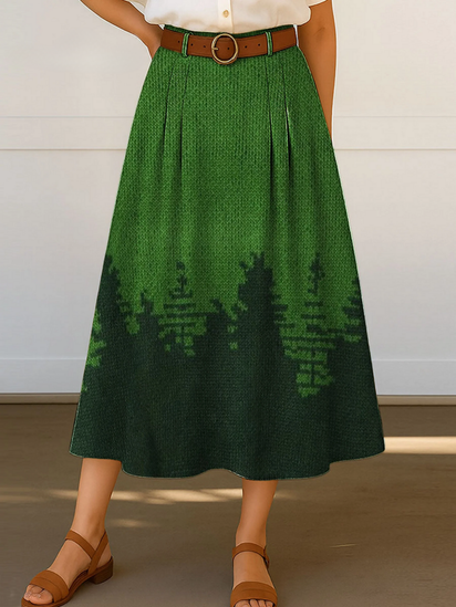 Women's Retro Trees Print High Waist Casual A-Line Skirt