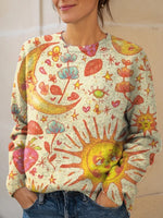 Women's Creative Art Moon Sun Print Knit Pullover Sweater