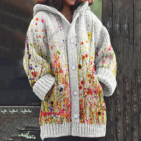 Oil Painting Art Floral Cozy Hooded Cardigan