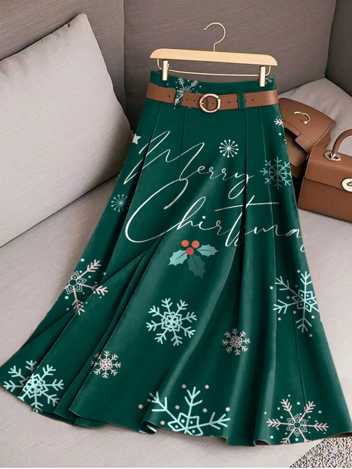 Women's Christmas Print High Waist Casual A-Line Skirt