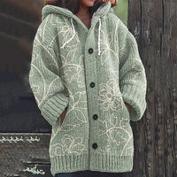 Vintage Flowers Print Knitted Hooded Cardigan