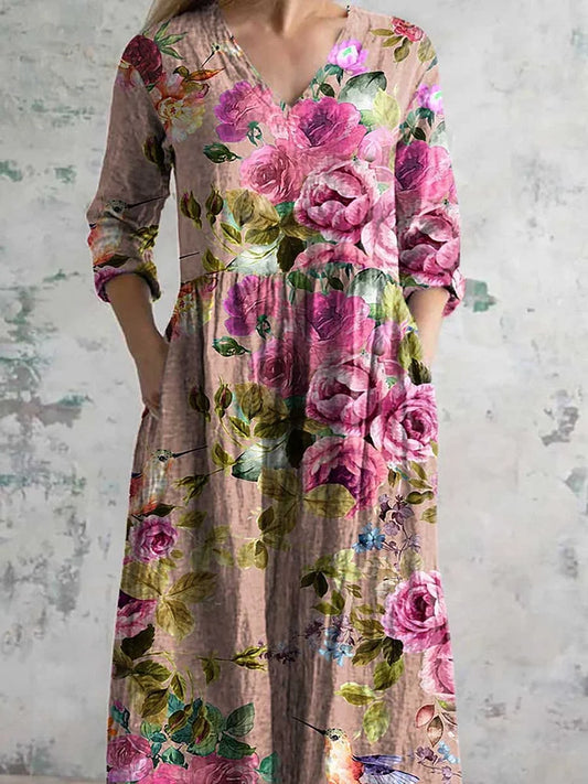 Women's Vintage Floral Print Casual Cotton Dress