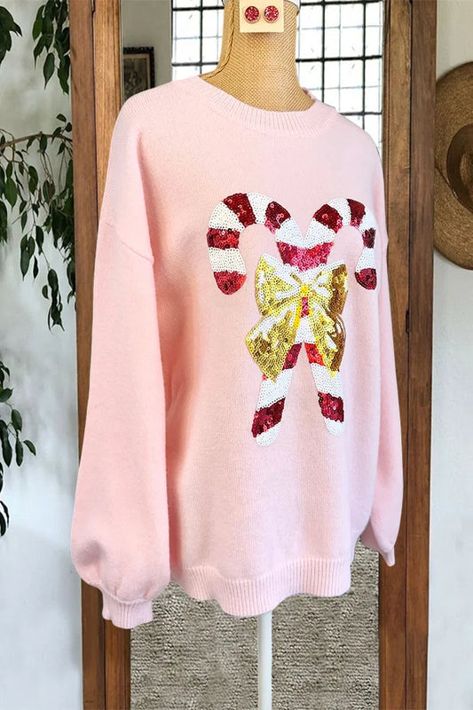 Sequined Christmas Candy Cane Sweaters