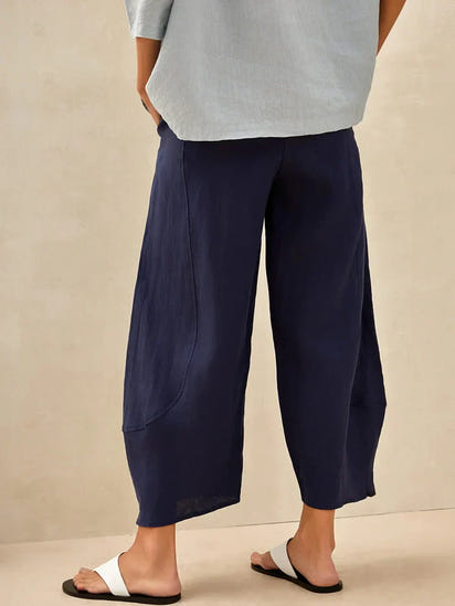 Women's Solid Linen Classic Cropped Pants