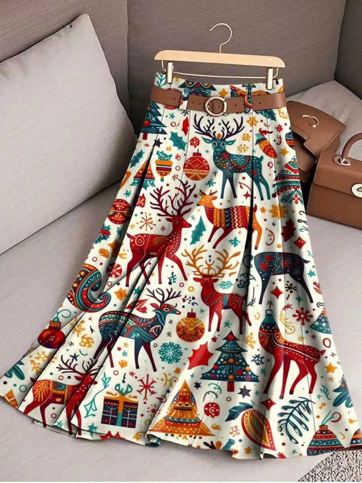 Women's Christmas Print High Waist Casual A-Line Skirt