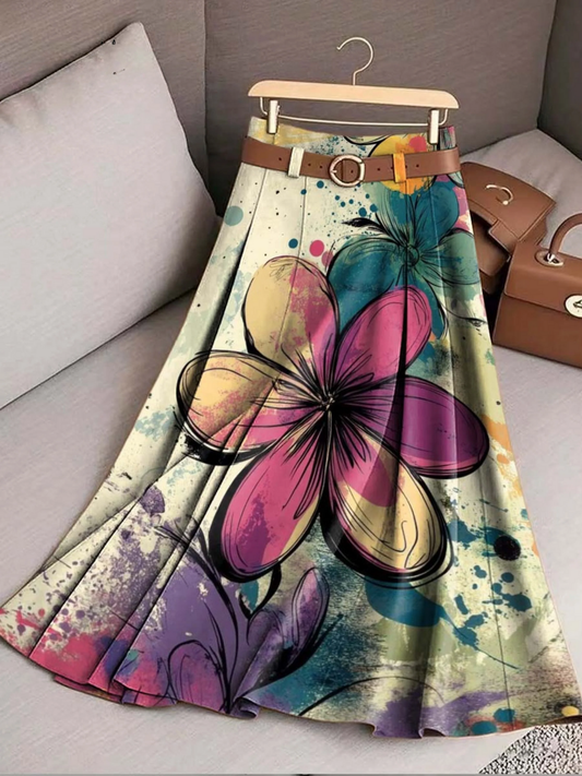Women's Positioned Print High-Waisted A-Line Casual Skirt