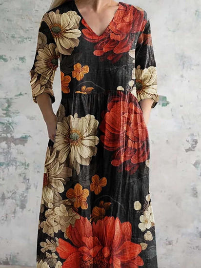 Women's Vintage Floral Print Casual Cotton Dress