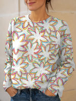 Vintage Flower Art Print Knit Pullover Sweater