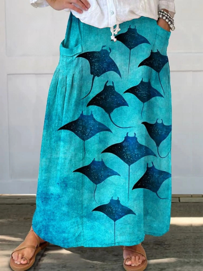 Women's Vintage Manta Rays Art Print Casual Cotton Shirt