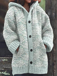 Vintage Lace Flowers Print Knitted Hooded Cardigan