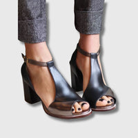 Margaret™ | Black Patchwork Open-Toe Heeled Sandals for Women