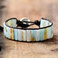 Natural Amazonite Stone & Leather Tree Of Life Bracelet