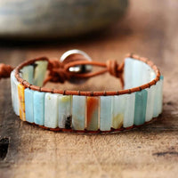 Natural Amazonite Stone & Leather Tree Of Life Bracelet