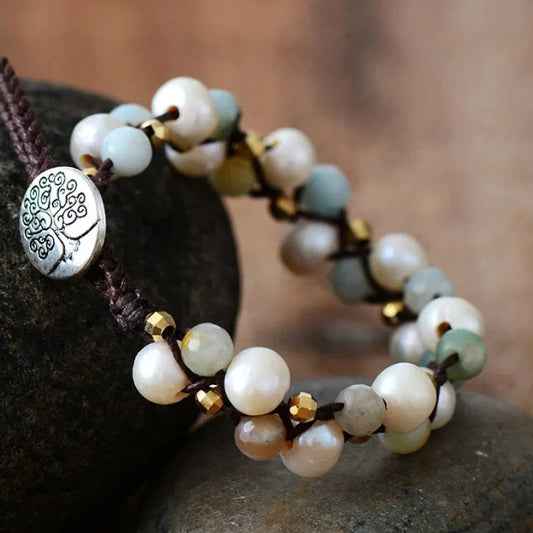Natural Freshwater Pearl & Amazonite Wrap Bracelet