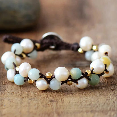 Natural Freshwater Pearl & Amazonite Wrap Bracelet
