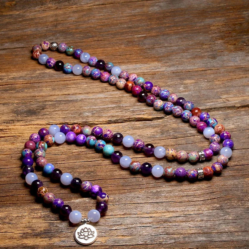 108 Purple Jasper & Amethyst Mala Bead Bracelet