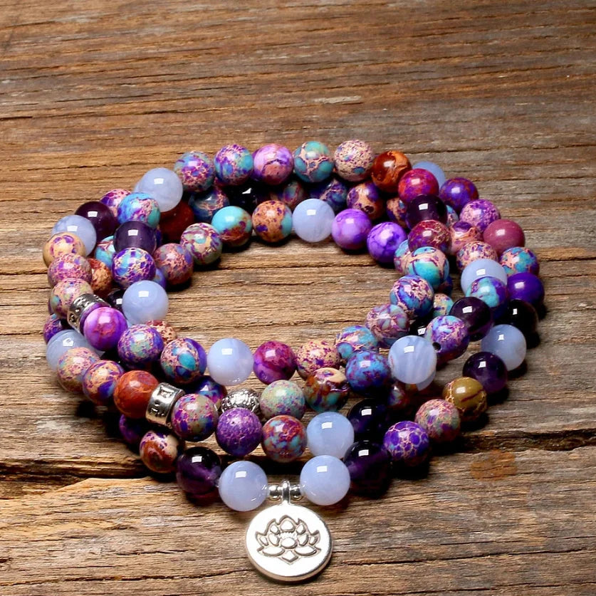 108 Purple Jasper & Amethyst Mala Bead Bracelet