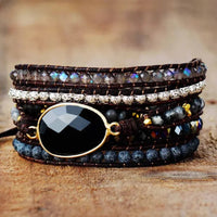 Natural Black Onyx Beaded Wrap Bracelet