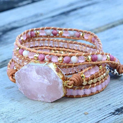 Natural Rose Quartz Heart Chakra Wrap Bracelet