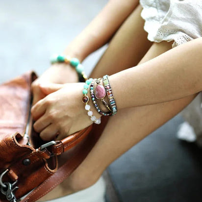Natural Rhodonite & Jasper Wrap Bracelet